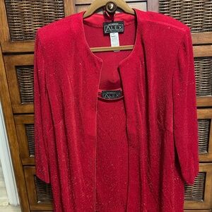 Alex Evenings Woman's Sparkly Metallic Red Twin Set - 2X